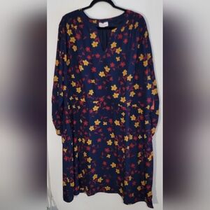 Molly Isadora Navy Floral Long-Sleeve Dress with Yellow & Red Flowers NWT